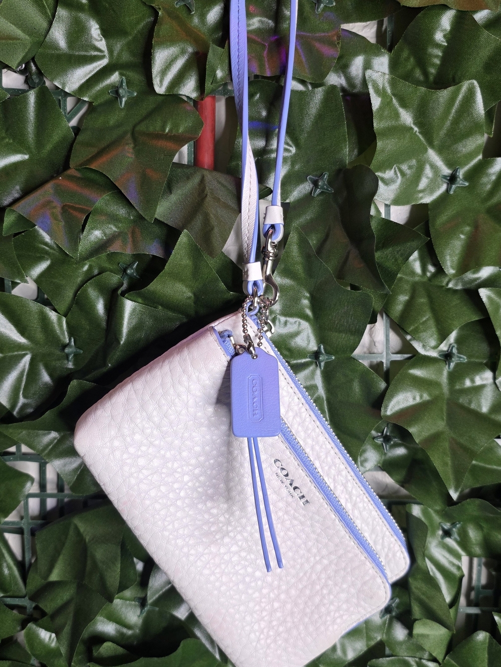 Coach Pebbled Leather Wristlet in Light Pink with Lavender Trim